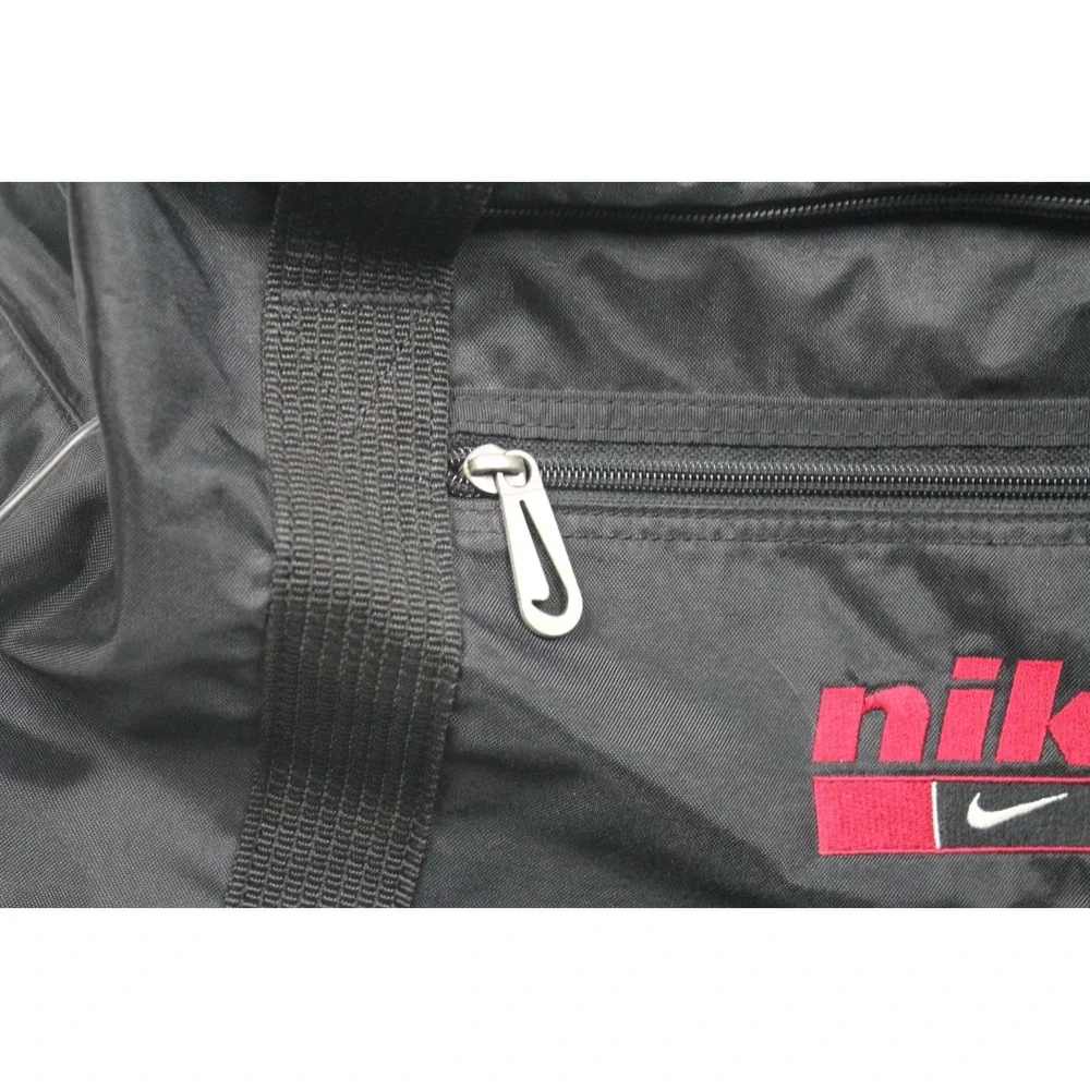 VINTAGE 90's NIKE Duffle Gym Sports Bag SWOOSH Embroidered BLACK / Red Logo y2k